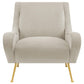 Rik 31 Inch Accent Armchair Metal Legs Velvet Stone Beige and Gold By Casagear Home BM309161