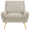 Rik 31 Inch Accent Armchair Metal Legs Velvet Stone Beige and Gold By Casagear Home BM309161