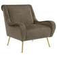 Rik 31 Inch Accent Armchair Metal Legs Velvet Truffle Brown and Gold By Casagear Home BM309162