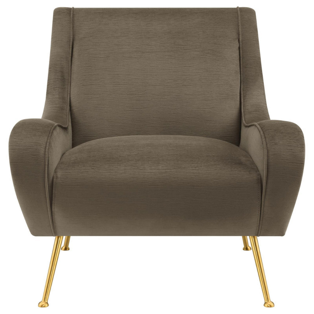 Rik 31 Inch Accent Armchair Metal Legs Velvet Truffle Brown and Gold By Casagear Home BM309162