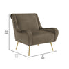 Rik 31 Inch Accent Armchair Metal Legs Velvet Truffle Brown and Gold By Casagear Home BM309162