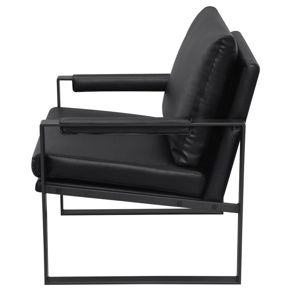 Rosy 28 Inch Accent Armchair Vegan Faux Leather Black and Charcoal Finish By Casagear Home BM309163