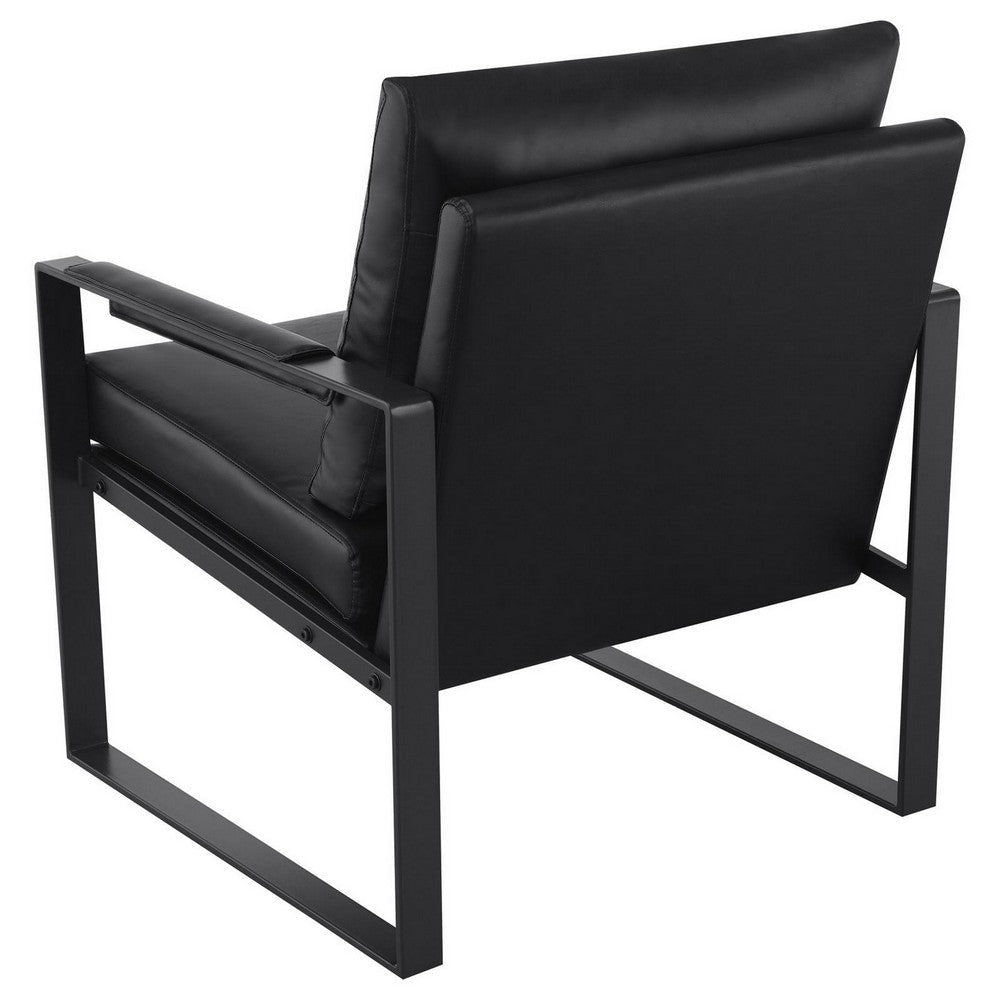 Rosy 28 Inch Accent Armchair Vegan Faux Leather Black and Charcoal Finish By Casagear Home BM309163