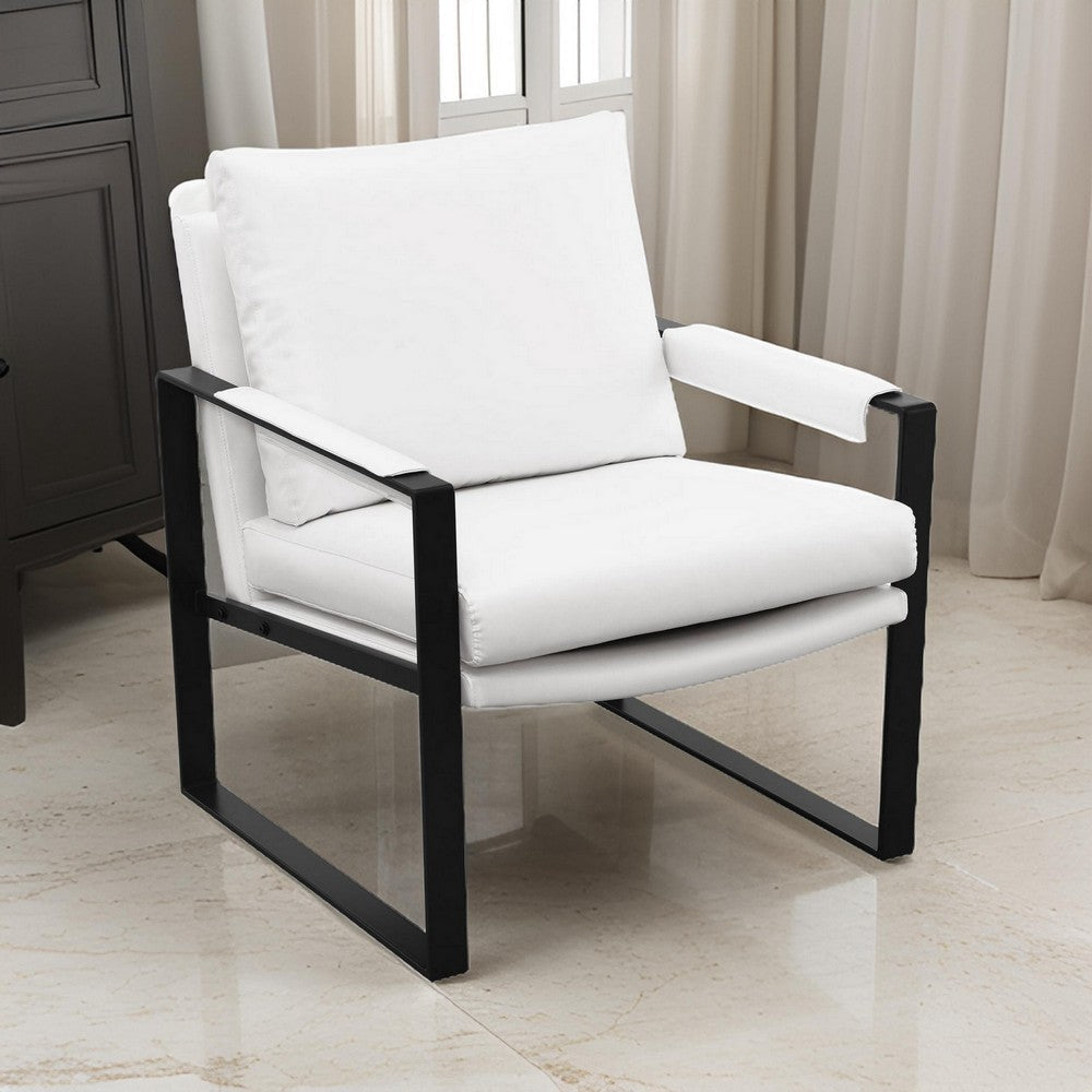 Rosy 28 Inch Accent Armchair Vegan Faux Leather White and Charcoal Finish By Casagear Home BM309164