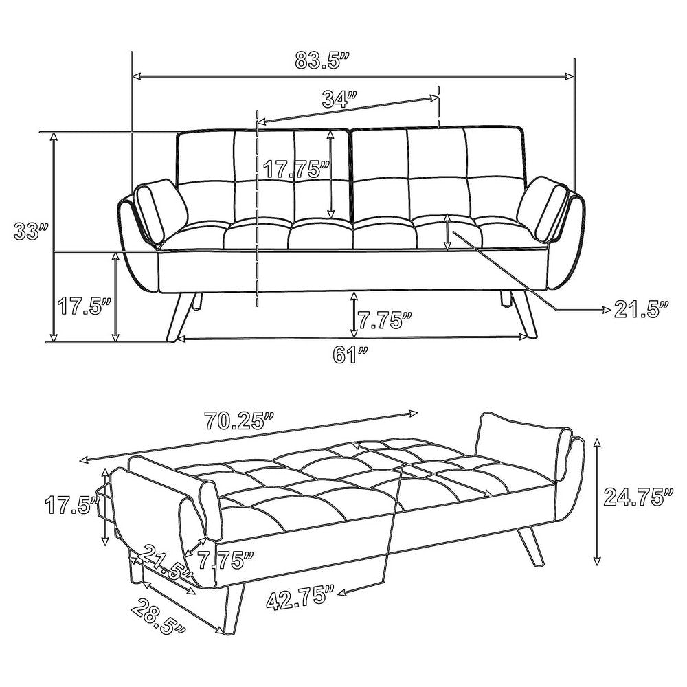 Kori 84 Inch Sofa Futon Bed with Tufted Back Angled Legs Gray Fabric By Casagear Home BM309166