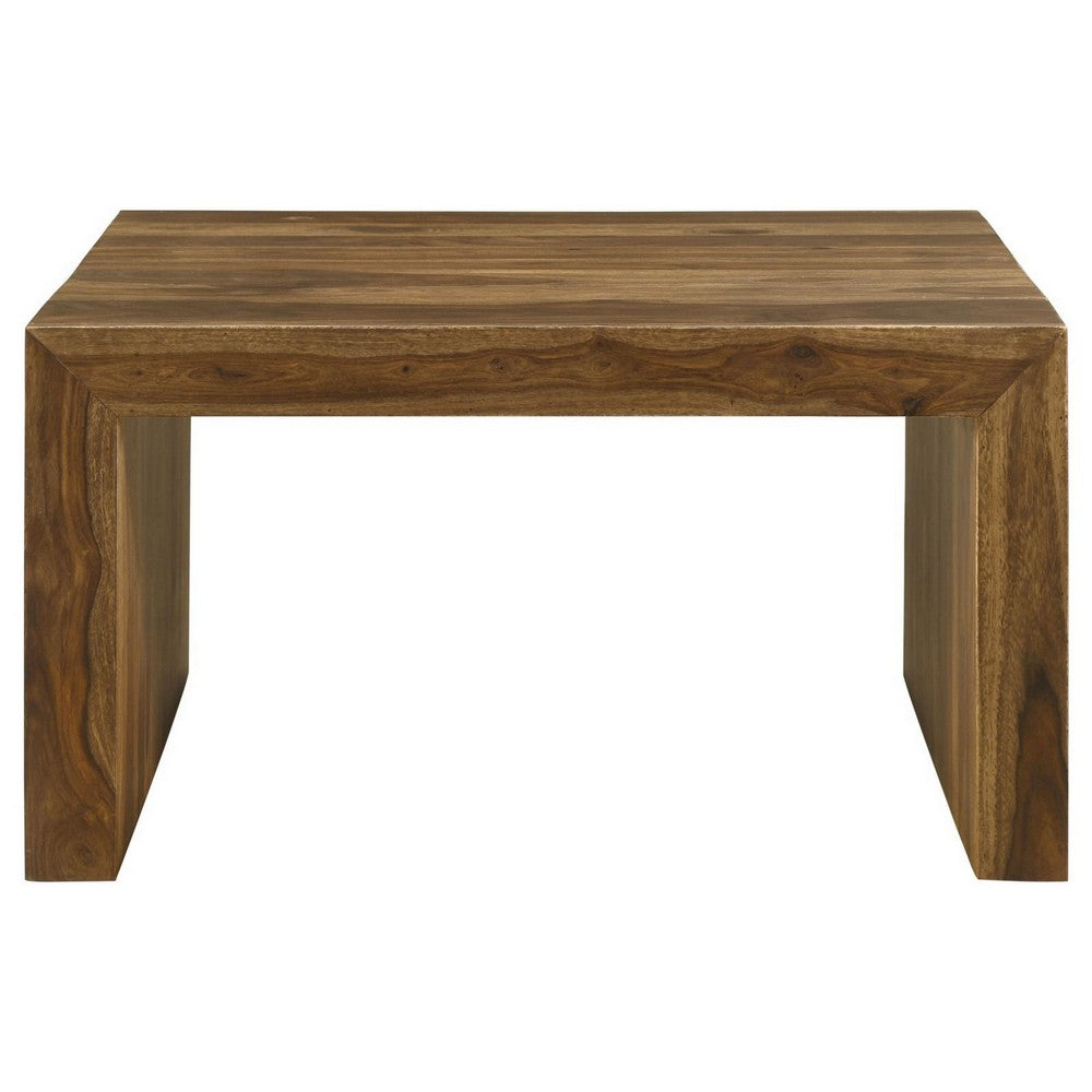 Ody 34 Inch Square Coffee Table U Shaped Sheesham Wood Auburn Brown By Casagear Home BM309174