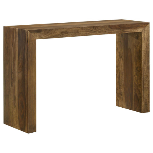 Ody 34 Inch Console Sofa Table U Shaped Sheesham Wood Auburn Brown By Casagear Home BM309175