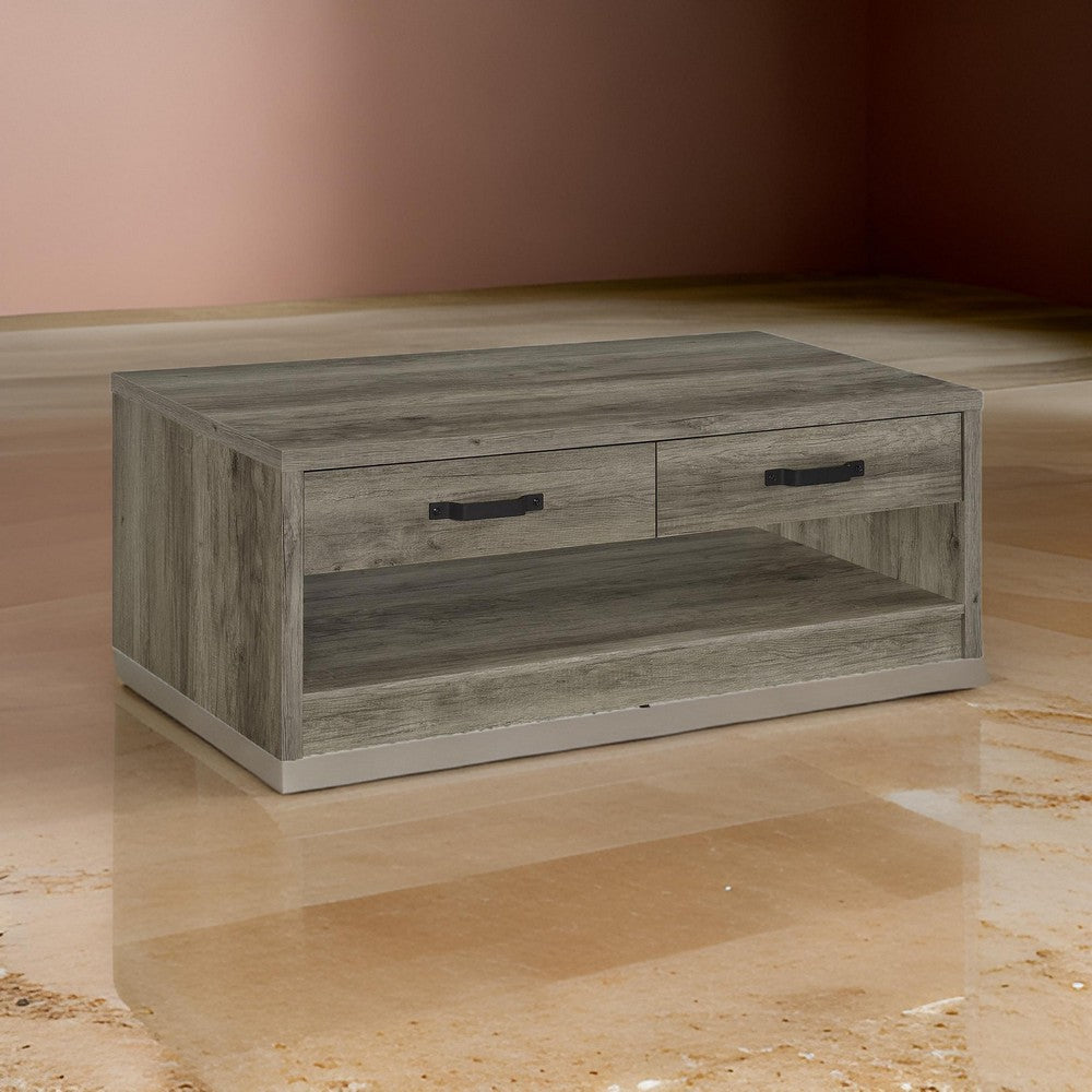 Lix 47 Inch Coffee Table with 1 Drawer MDF Rustic Weathered Gray Finish By Casagear Home BM309182