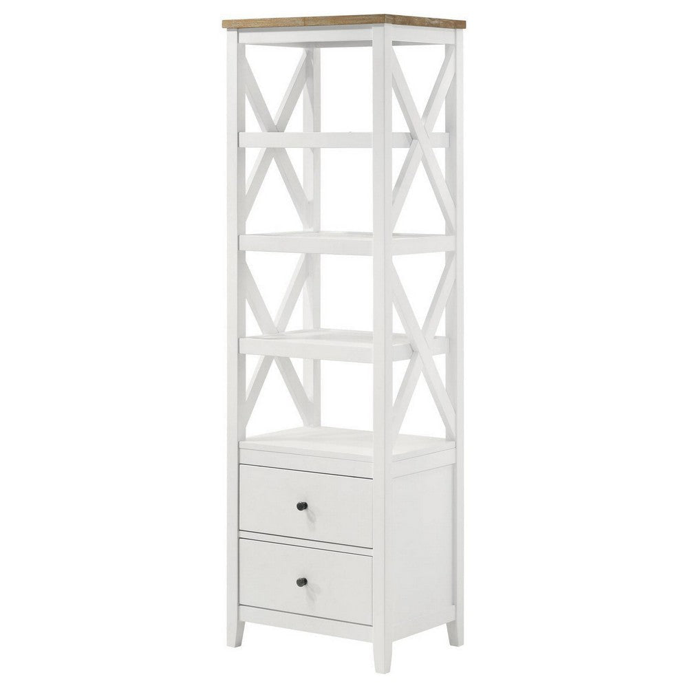 Sac 72 Inch Media Tower Pier 4 Shelves 2 Drawers Asian Hardwood White By Casagear Home BM309183