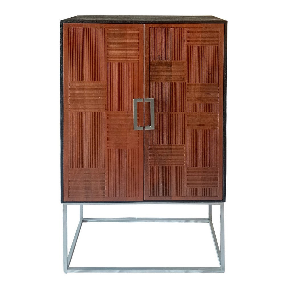 Manie 64 Inch Bar Cabinet with Inner Shelves, Mango Wood, Walnut Brown By Casagear Home