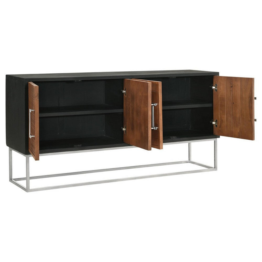 Manie 67 Inch Sideboard Cabinet Console 4 Doors Mango Wood Walnut Brown By Casagear Home BM309196