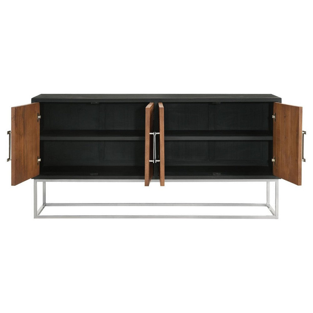 Manie 67 Inch Sideboard Cabinet Console 4 Doors Mango Wood Walnut Brown By Casagear Home BM309196