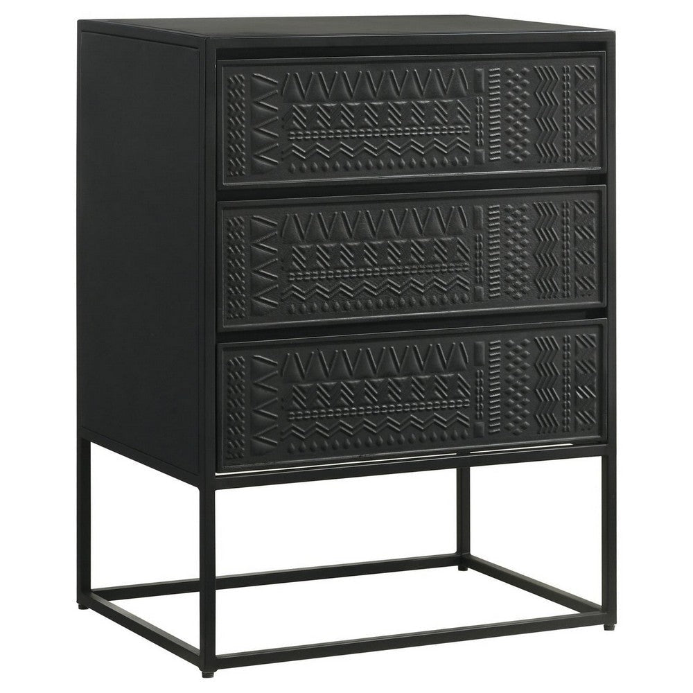 40 Inch Tall  Accent Cabinet with 3 Drawers, Mango Wood and MDF, Black By Casagear Home