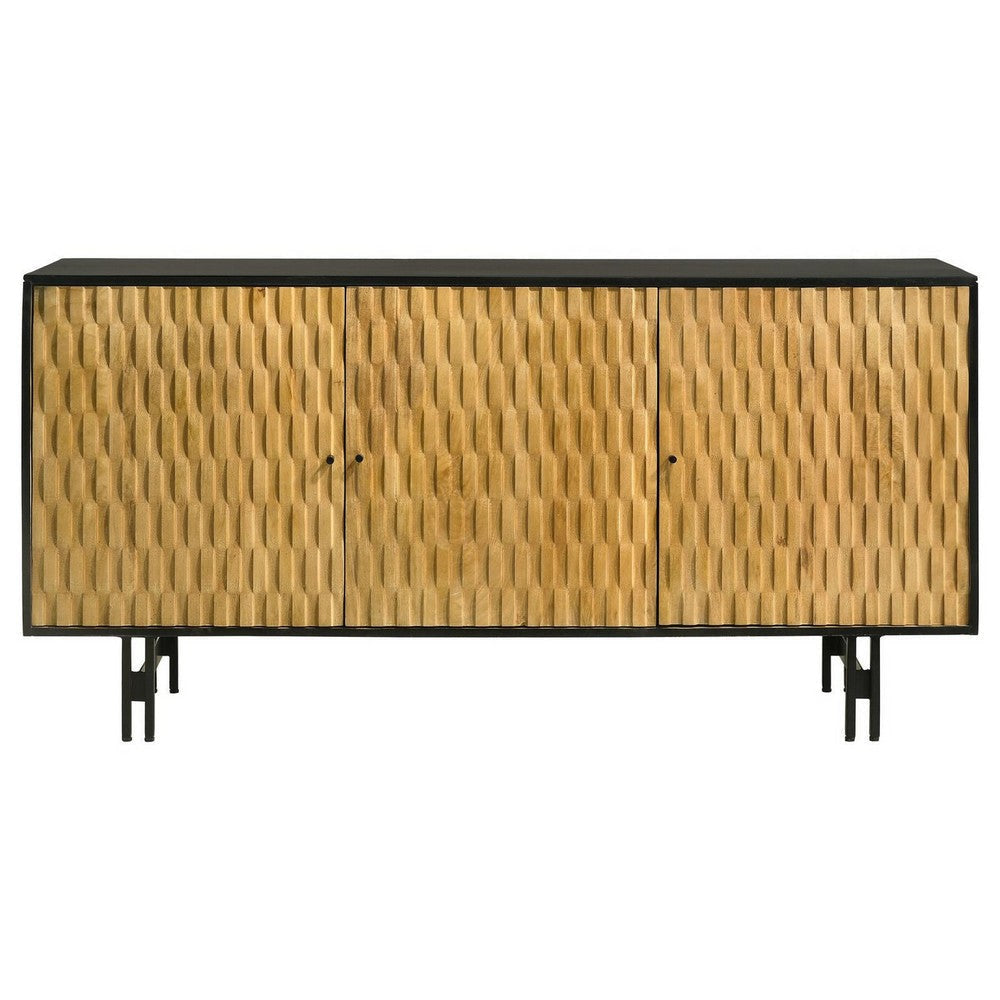 64 Inch Sideboard Cabinet Console with 3 Doors Mango Wood and MDF Brown By Casagear Home BM309206