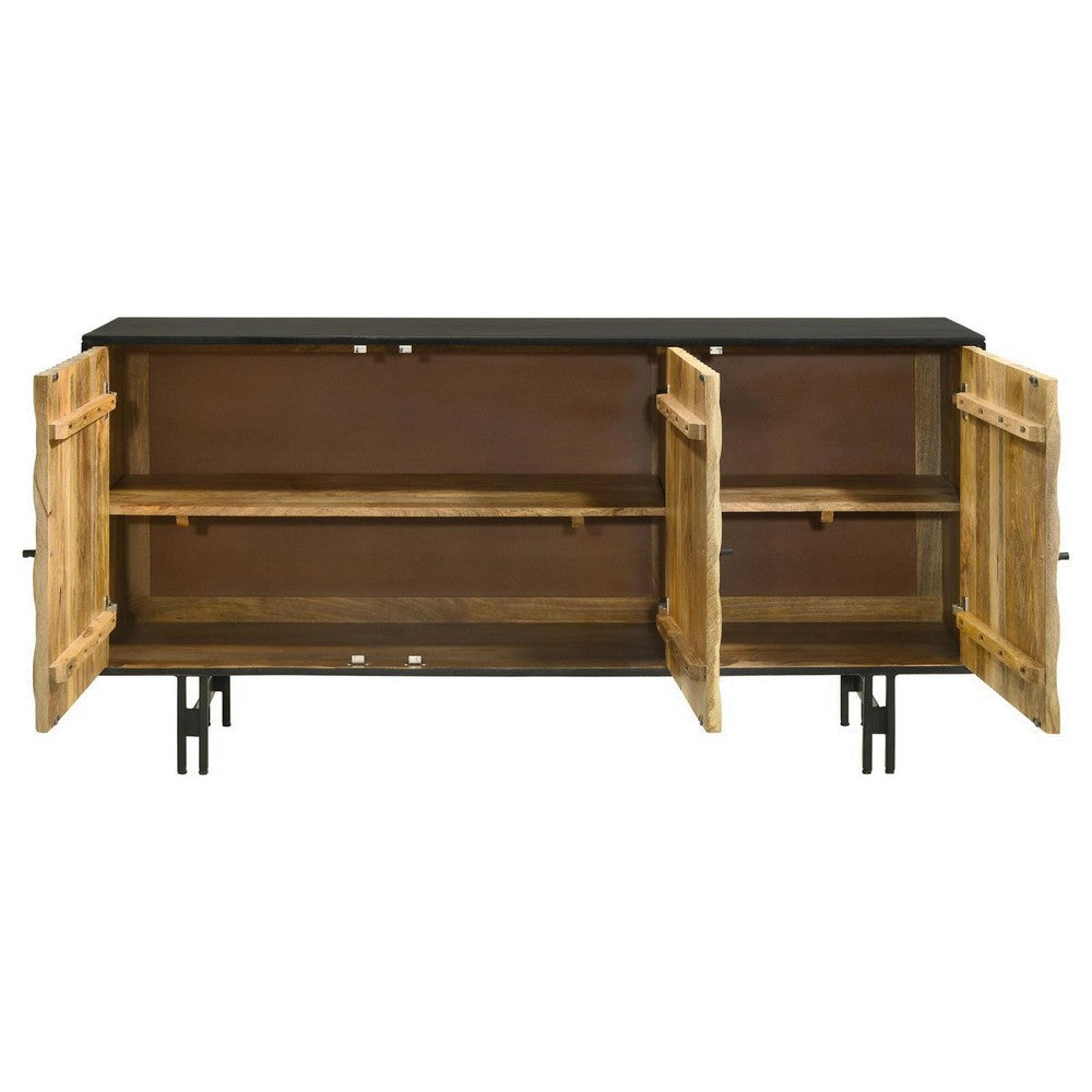 64 Inch Sideboard Cabinet Console with 3 Doors Mango Wood and MDF Brown By Casagear Home BM309206