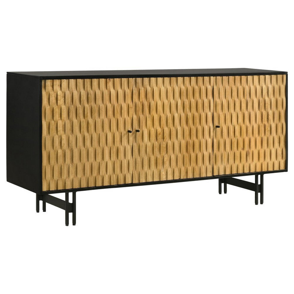 64 Inch Sideboard Cabinet Console with 3 Doors, Mango Wood and MDF, Brown By Casagear Home