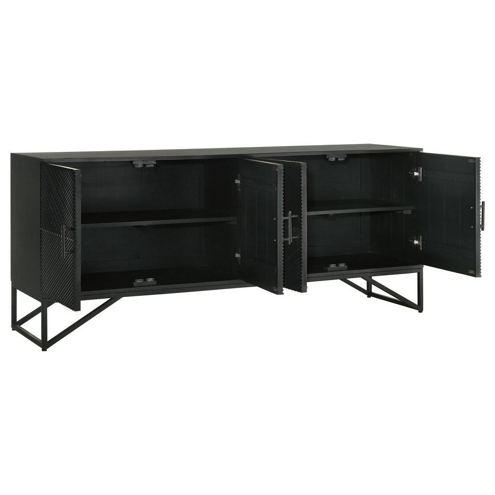 Riz 71 Inch Sideboard Cabinet Console Black Mango Wood Fluted Design By Casagear Home BM309215