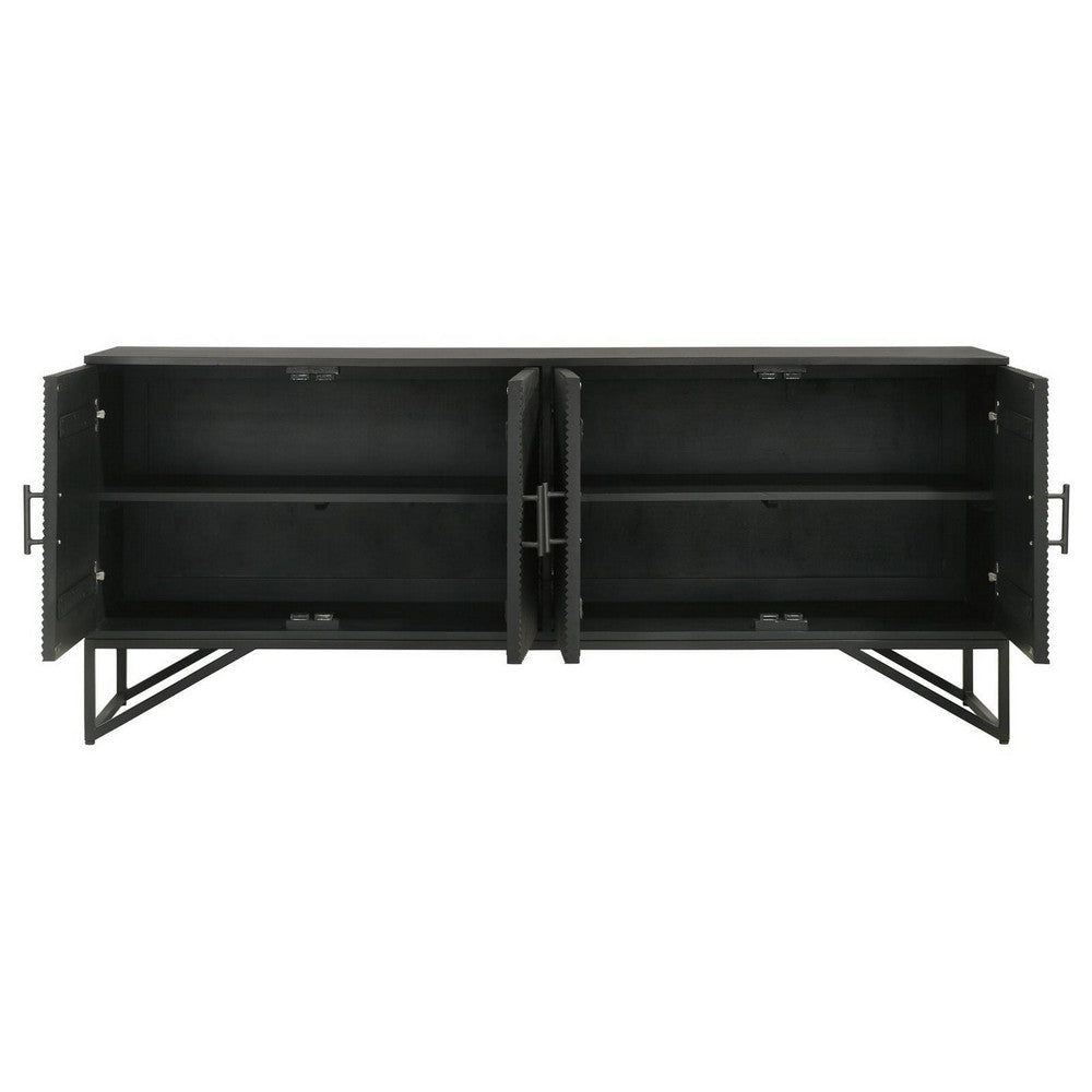 Riz 71 Inch Sideboard Cabinet Console Black Mango Wood Fluted Design By Casagear Home BM309215