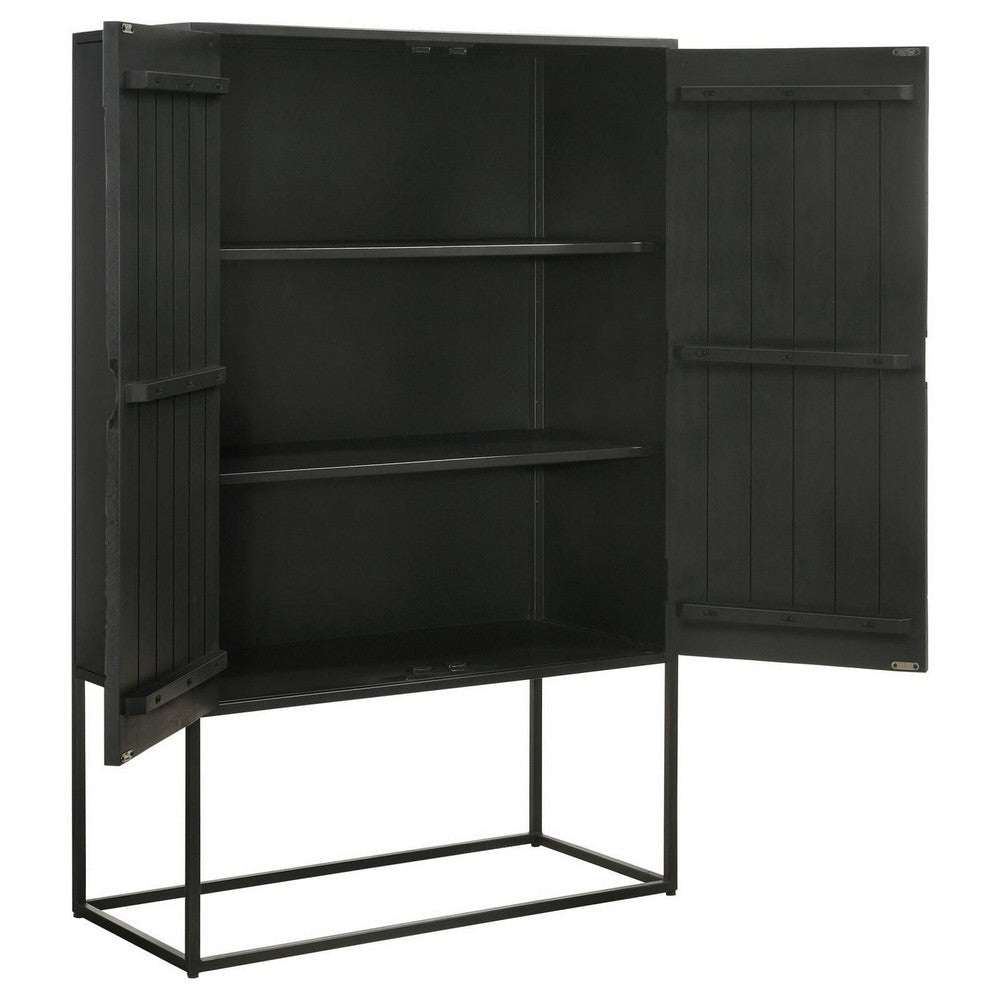 Jina 63 Inch Standing Tall Bar Cabinet 2 Shelves Medallion Design Black By Casagear Home BM309216