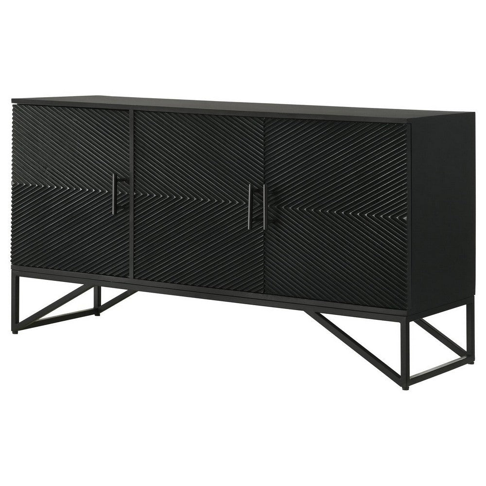 Riz 56 Inch Sideboard Cabinet Console Black Mango Wood Fluted Front By Casagear Home BM309217