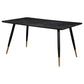 60 Inch Dining Table MDF Tabletop Rounded Metal Legs Brass Accents By Casagear Home BM309224