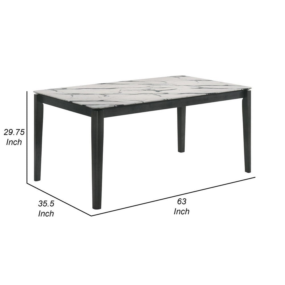 Abi 63 Inch Dining Table, 6 Seater, Beveled Top, Faux Marble Finish, Gray By Casagear Home