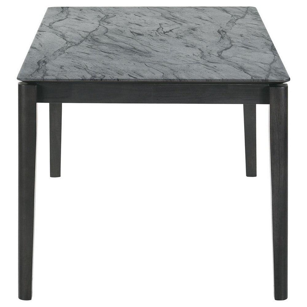 Abi 63 Inch Dining Table Beveled Top Faux Marble Finish Charcoal By Casagear Home BM309227