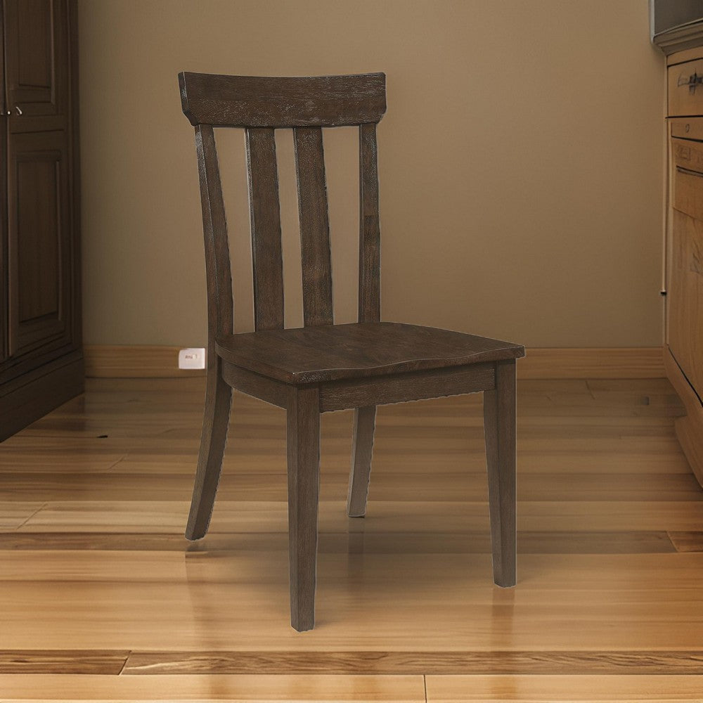 Riza 23 Inch Dining Chair Set of 2 Wire Brushed Slatted Back Rich Brown By Casagear Home BM309229