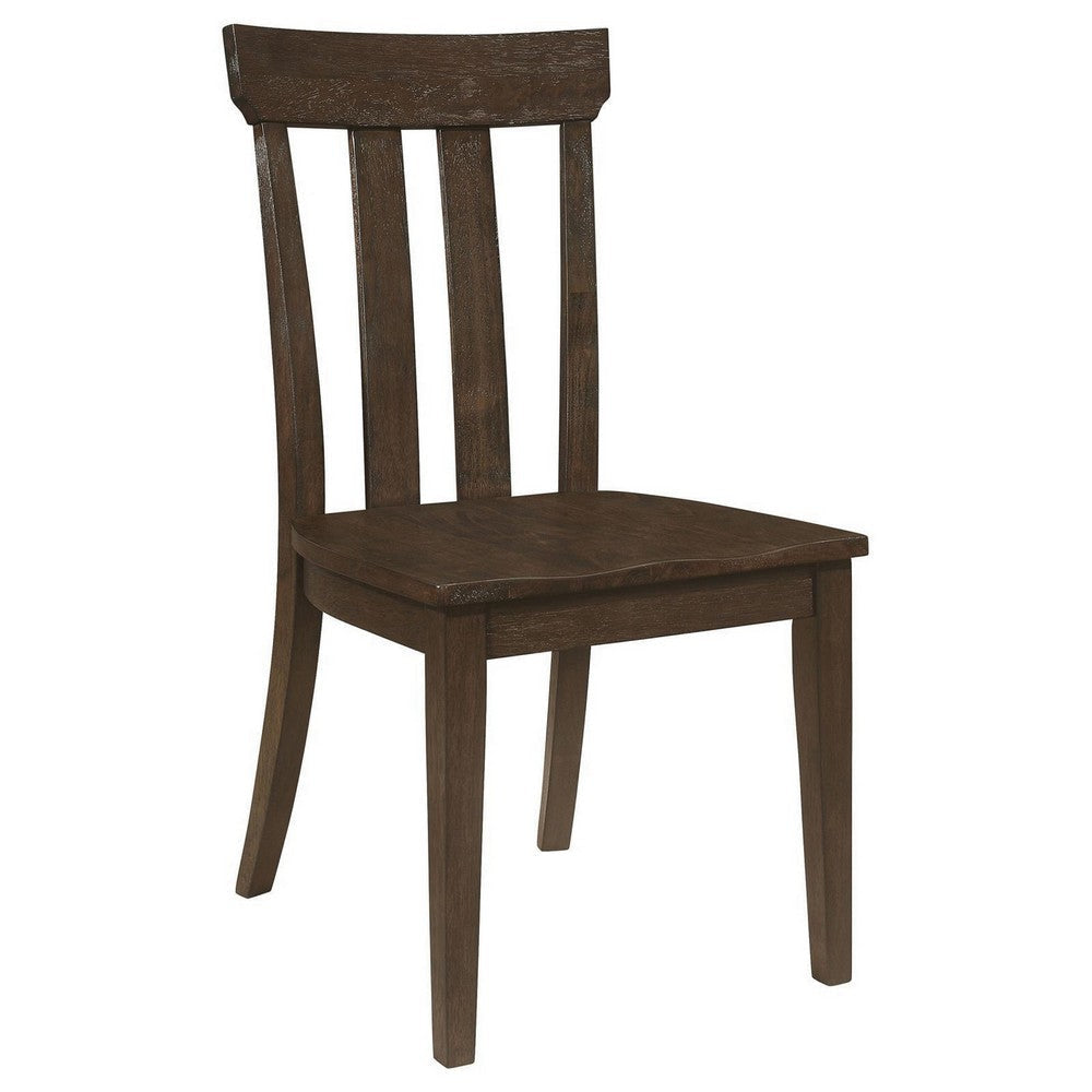 Riza 23 Inch Dining Chair Set of 2 Wire Brushed Slatted Back Rich Brown By Casagear Home BM309229