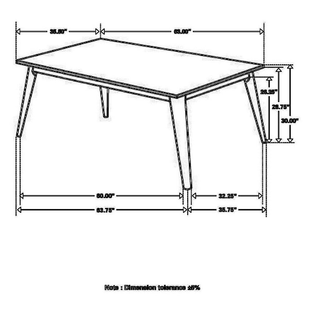 63 Inch Dining Table, Faux Marble Finish, Asian Hardwood, Light Brown  By Casagear Home