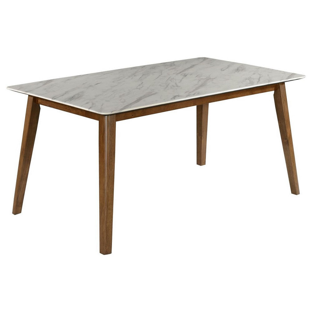 63 Inch Dining Table Faux Marble Finish Asian Hardwood Light Brown By Casagear Home BM309233