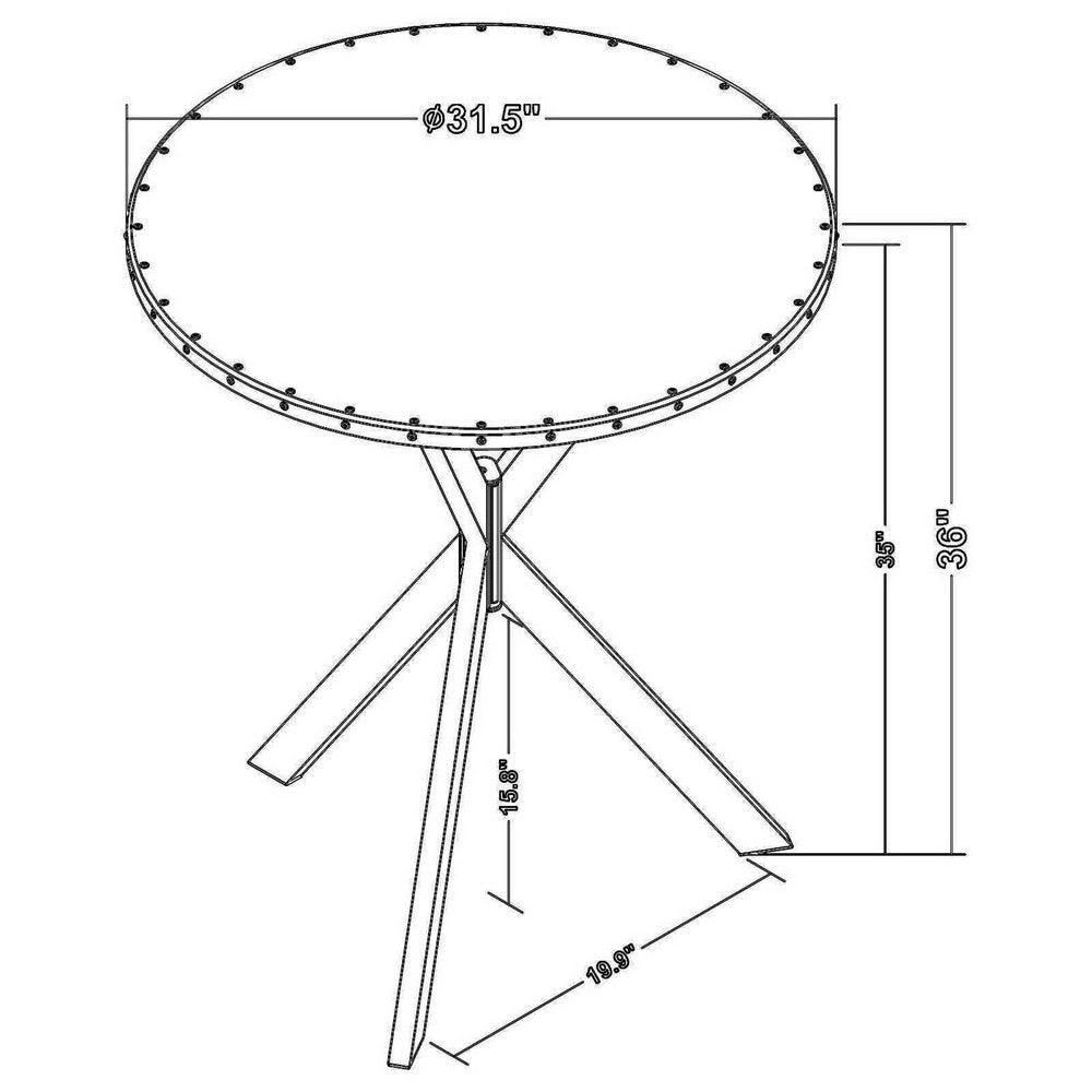 36 Inch Bar Table, Metal Top, Hammered Nails, Intersected Base, Silver  By Casagear Home