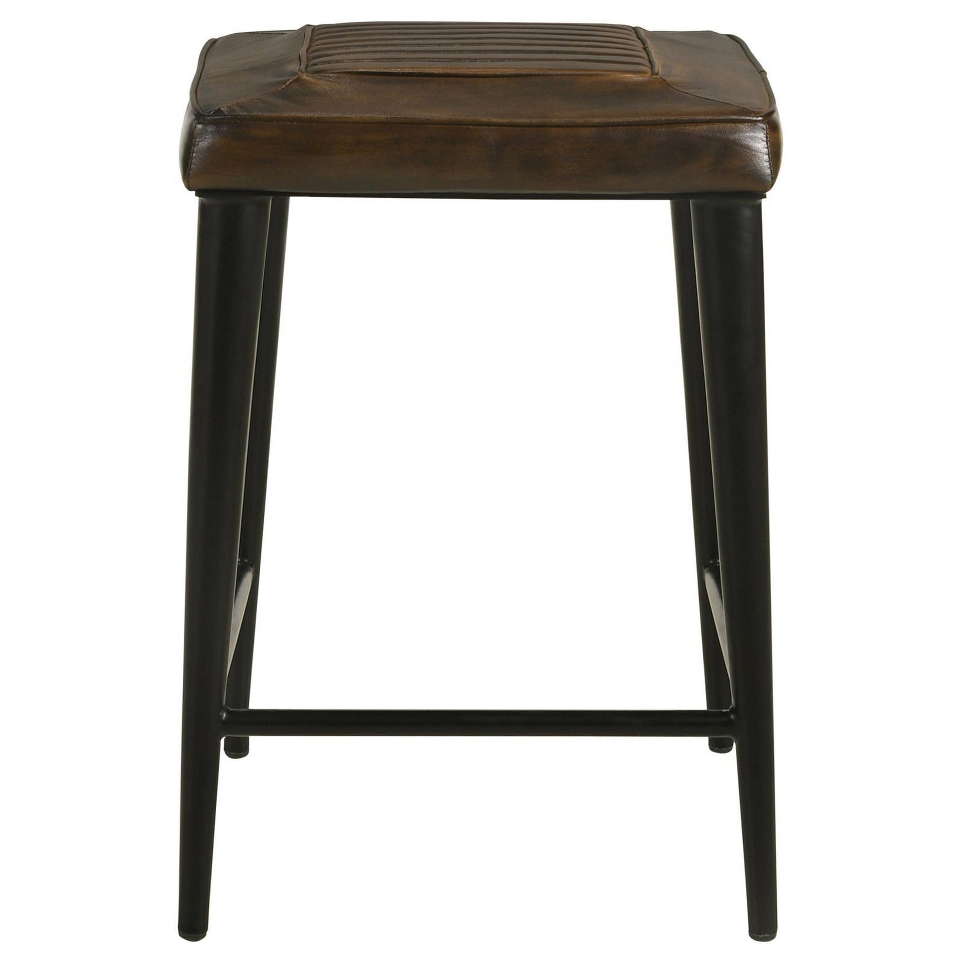 Elsa 24 Inch Counter Stool Set of 2 Brown Genuine Leather Tufted Seat By Casagear Home BM309252