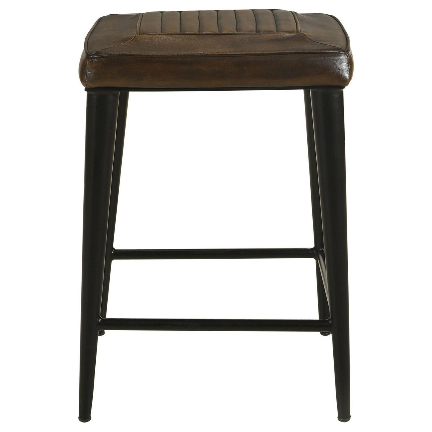 Elsa 24 Inch Counter Stool Set of 2 Brown Genuine Leather Tufted Seat By Casagear Home BM309252