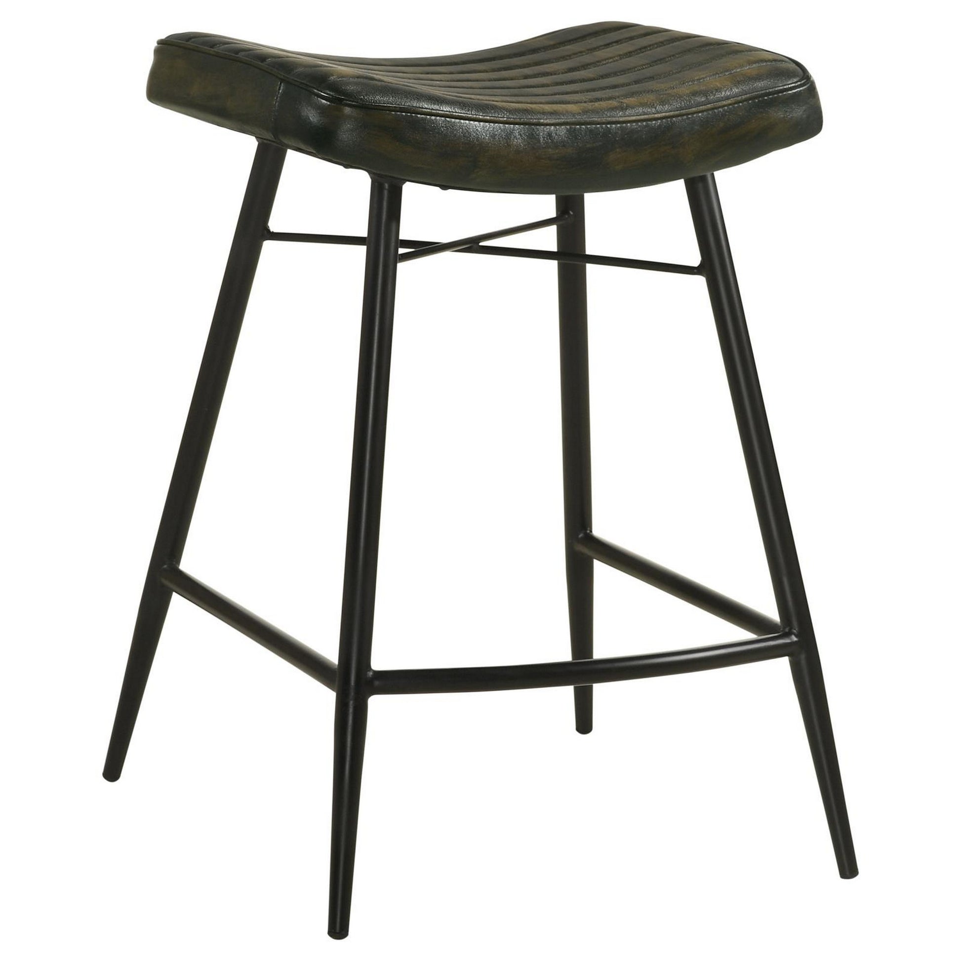 Vini 25 Inch Counter Stool Set of 2 Curved Leather Seat Tufted Black By Casagear Home BM309256