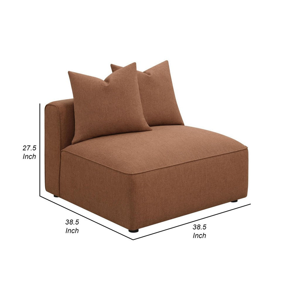 Hani 39 Inch Modular Armless Chair Polyester 2 Throw Pillows Brown By Casagear Home BM309257