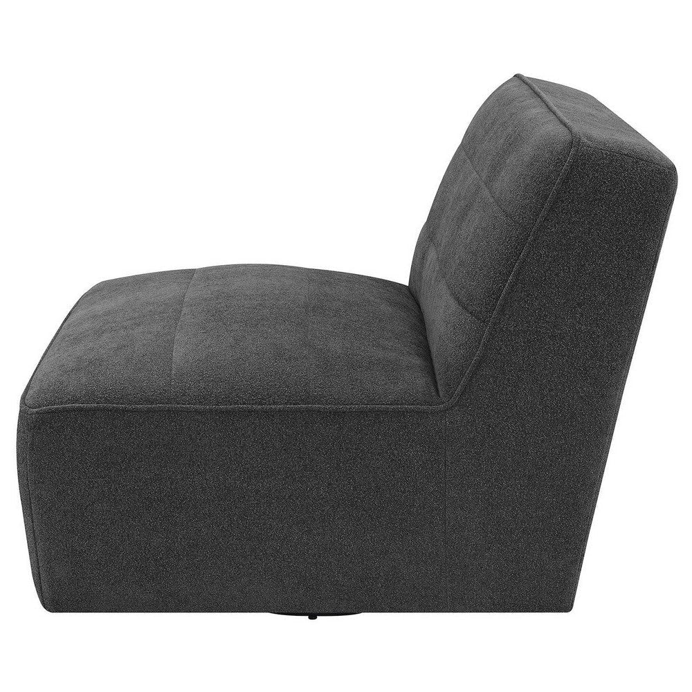 Suri 38 Inch Swivel Armless Chair Horizontal Stitching Gray Boucle By Casagear Home BM309262