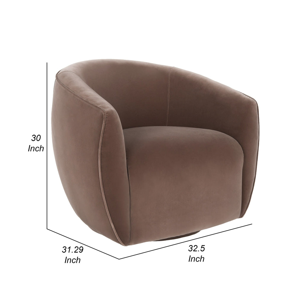 Vila 33 Inch Swivel Accent Chair Barrel Design Cushioned Dusty Brown By Casagear Home BM309273