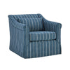 19 Inch Swivel Accent Chair, Rolled Armrests, Denim Blue and Beige Stripes By Casagear Home