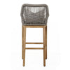 Navi 33 Inch Outdoor Barstool Chair Woven Rope Crossed Gray Brown Teak By Casagear Home BM309284