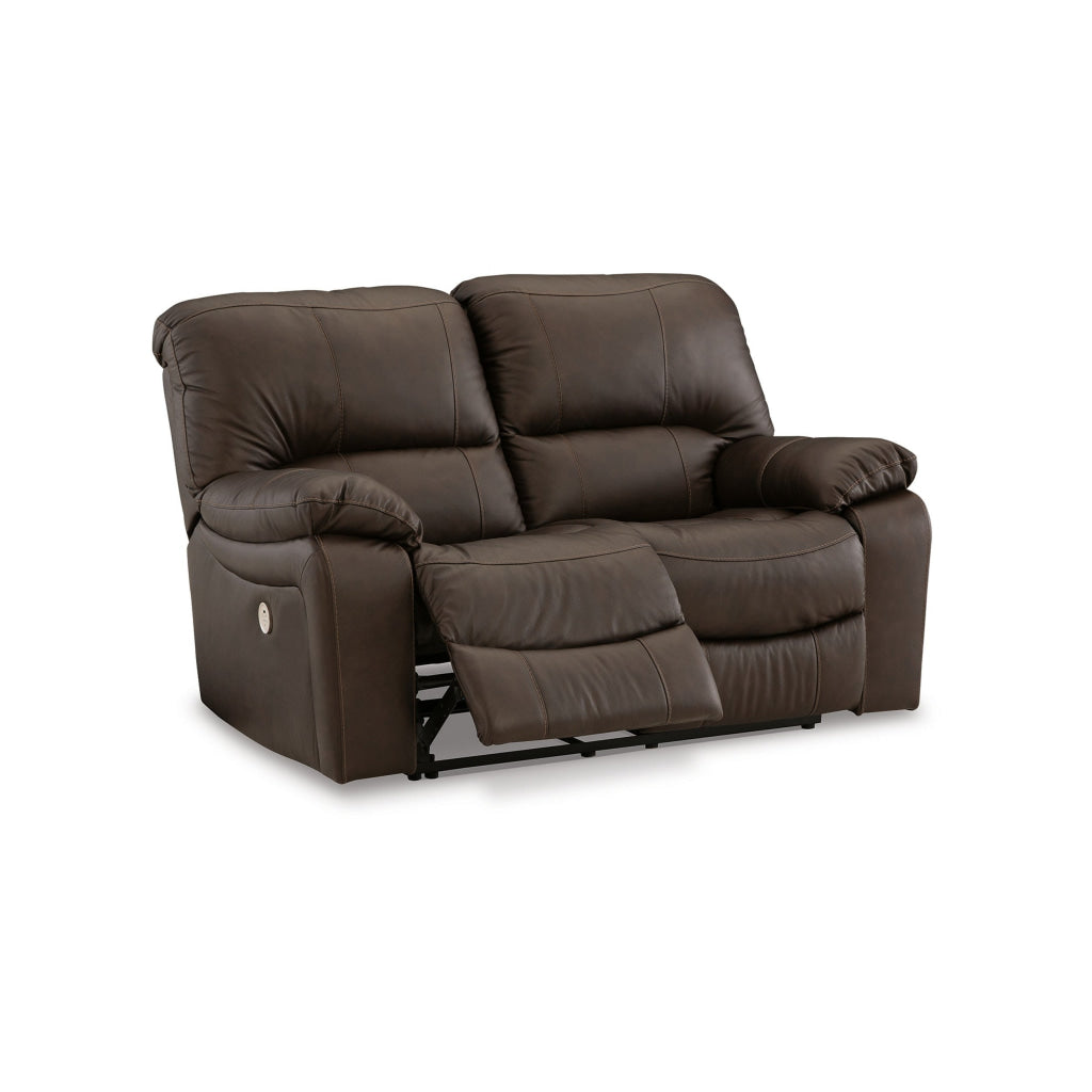 Niy 65 Inch Power Recliner Loveseat Cushioned Dark Brown Leather By Casagear Home BM309300