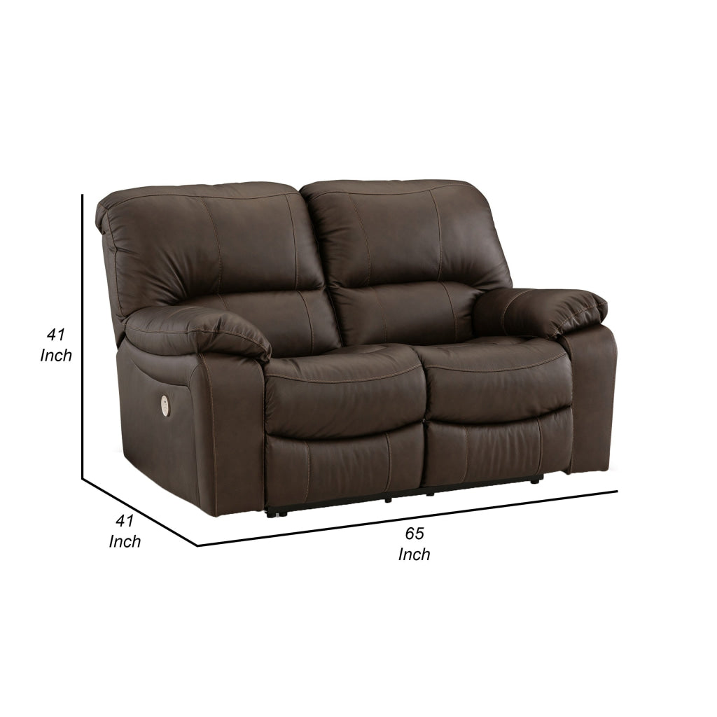 Niy 65 Inch Power Recliner Loveseat Cushioned Dark Brown Leather By Casagear Home BM309300