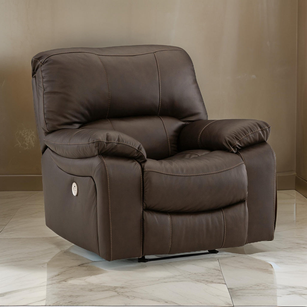 Niy 41 Inch Chair, Power Rocker Recliner, Cushioned, Dark Brown Upholstery By Casagear Home