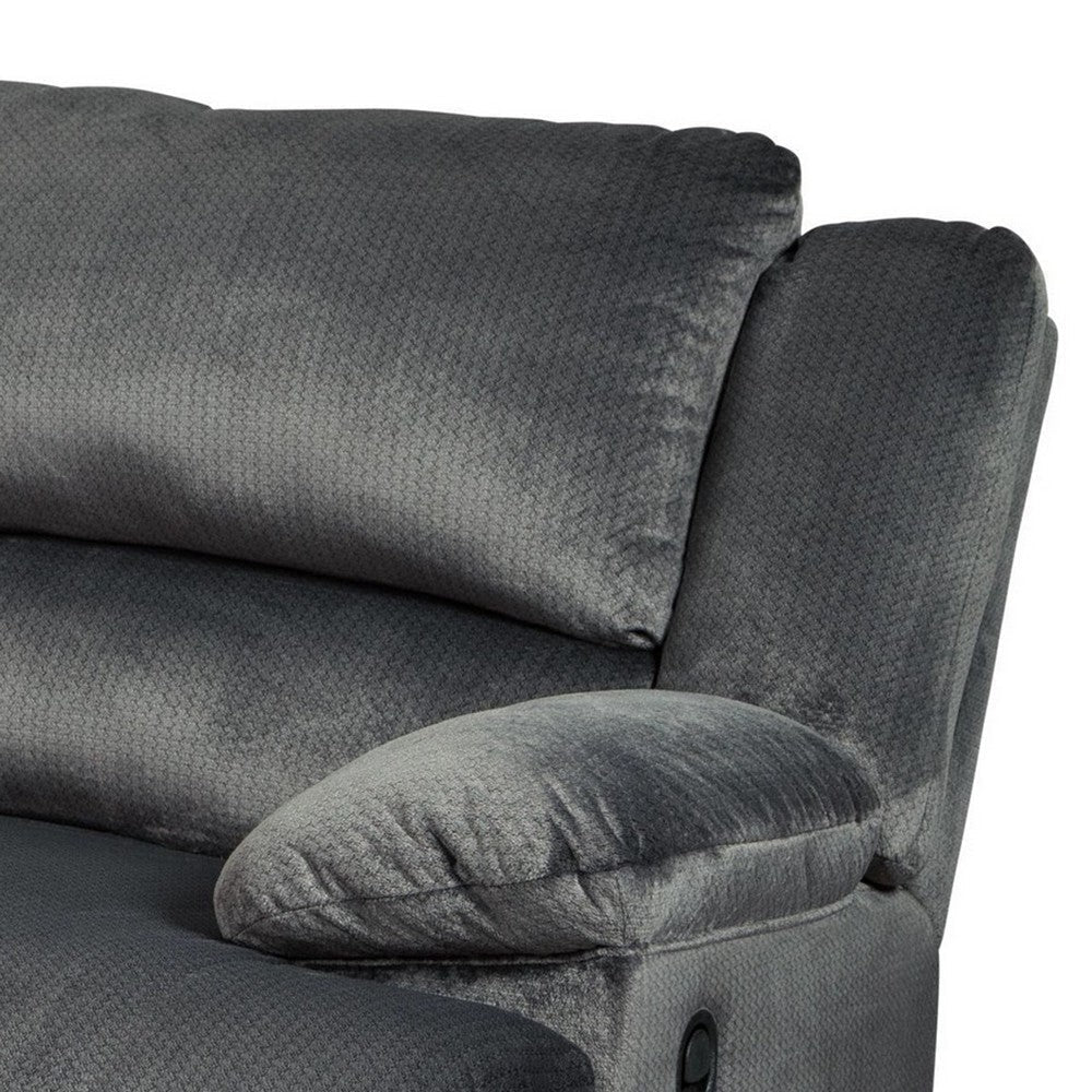 Yan 93 Inch Dual Manual Recliner Sofa Cushioned Charcoal Gray Polyester By Casagear Home BM309316