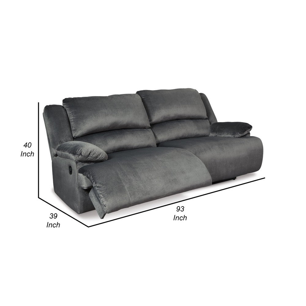 Yan 93 Inch Dual Manual Recliner Sofa Cushioned Charcoal Gray Polyester By Casagear Home BM309316