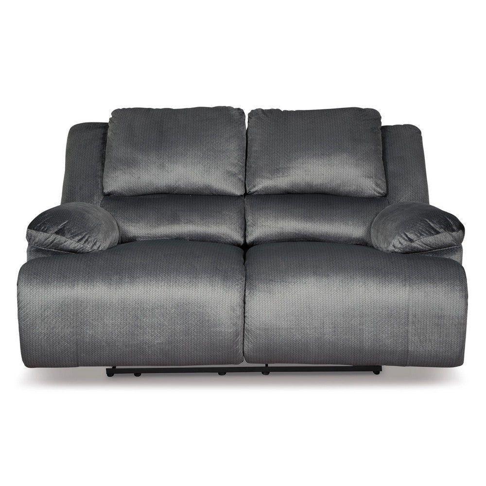 Yan 68 Inch Manual Recliner Loveseat Cushioned Charcoal Gray Polyester By Casagear Home BM309317