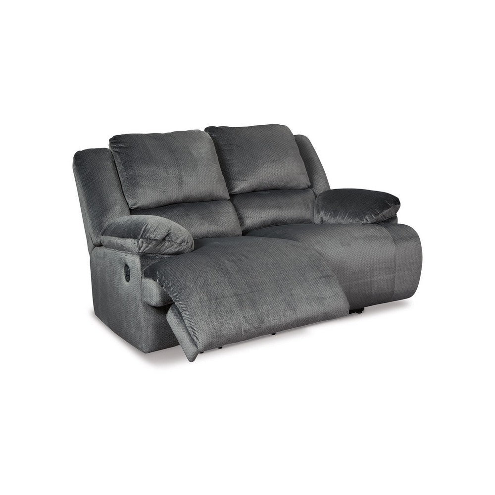 Yan 68 Inch Manual Recliner Loveseat, Cushioned Charcoal Gray Polyester By Casagear Home