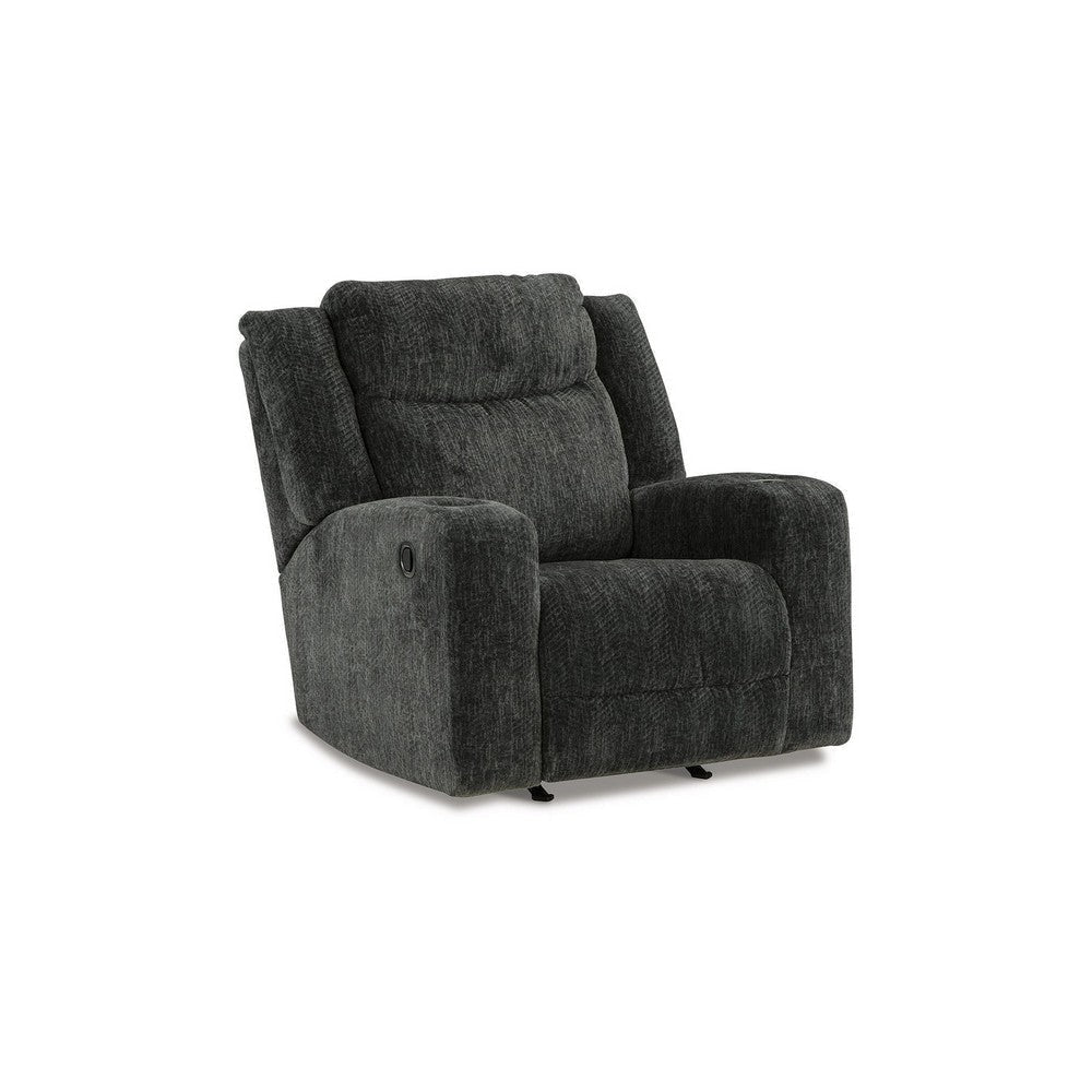 Kavi 42 Inch Manual Recliner Chair, Cushioned, Black Polyester Upholstery By Casagear Home