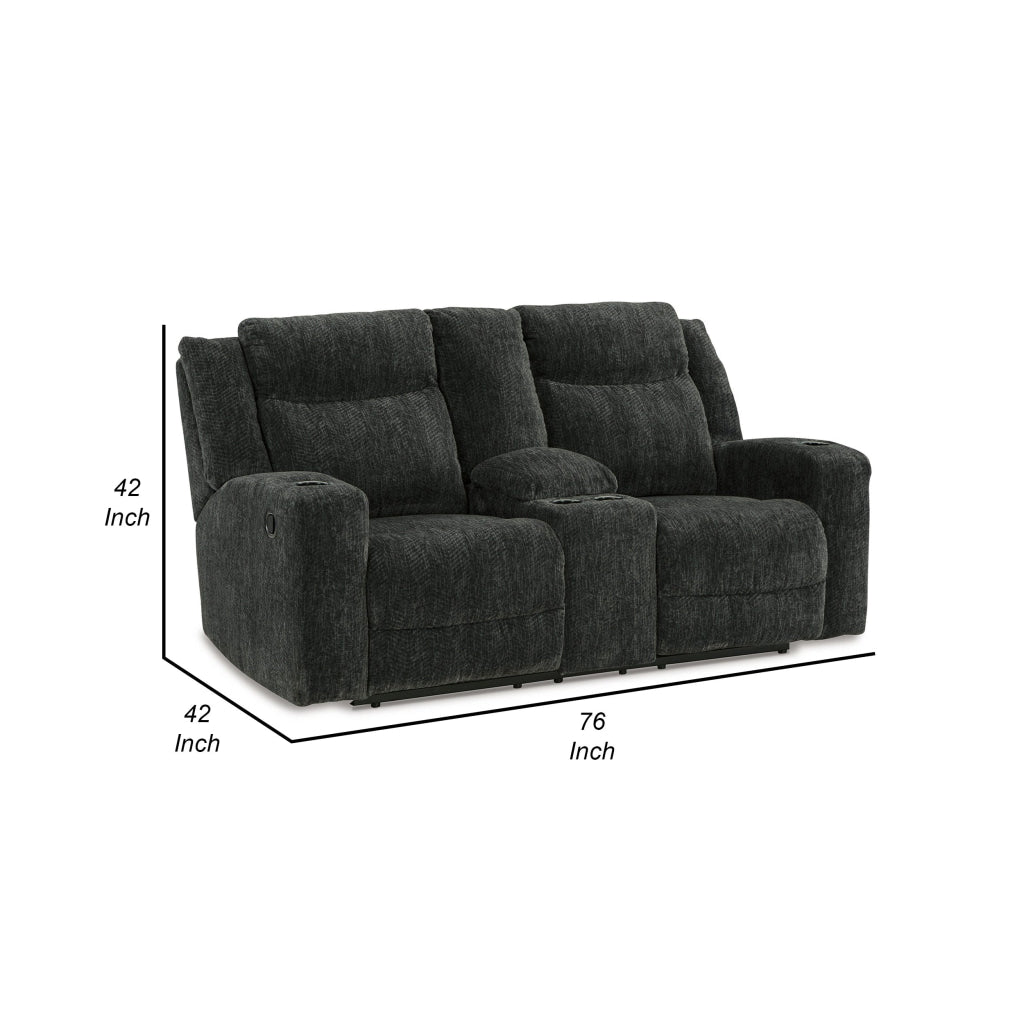 Kavi 76 Inch Manual Recliner Loveseat Drop Down Table Black Polyester By Casagear Home BM309321