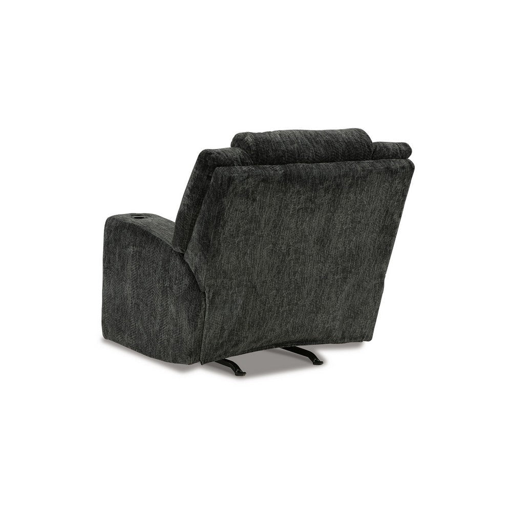 Kavi 42 Inch Power Recliner Chair Cushioned Black Polyester Upholstery By Casagear Home BM309323